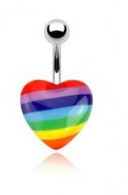 Navelpiercing med regnbågsfärgat hjärta